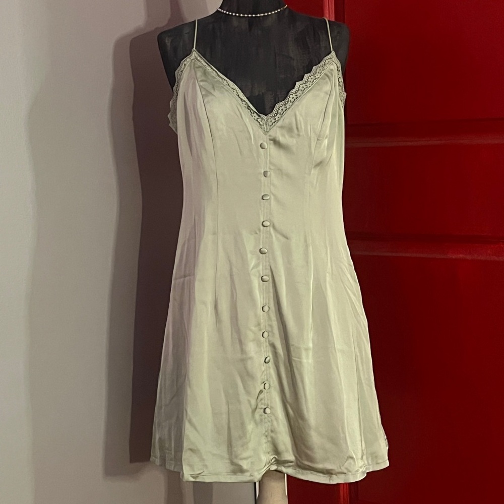 sage green princess polly slip dress with lace details